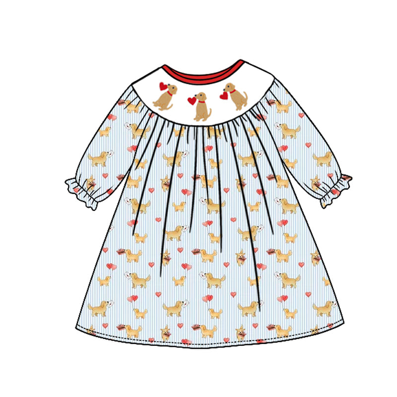 preorder GLD1843 Valentine's Day Heart Dog Long Sleeve Girls Dress