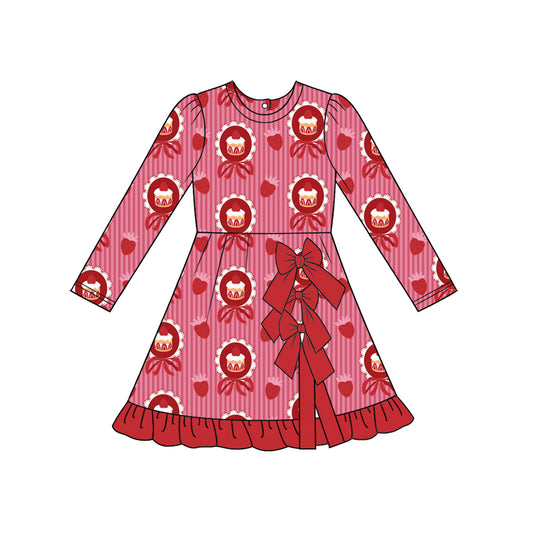 preorder GLD1846 Yoga Valentine\s Day Heart Cake Red Long Sleeve Girls Dress