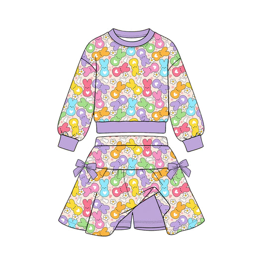 preorder GLD1849 Easter Peep Flowers Long Sleeve Skorts Girls Set