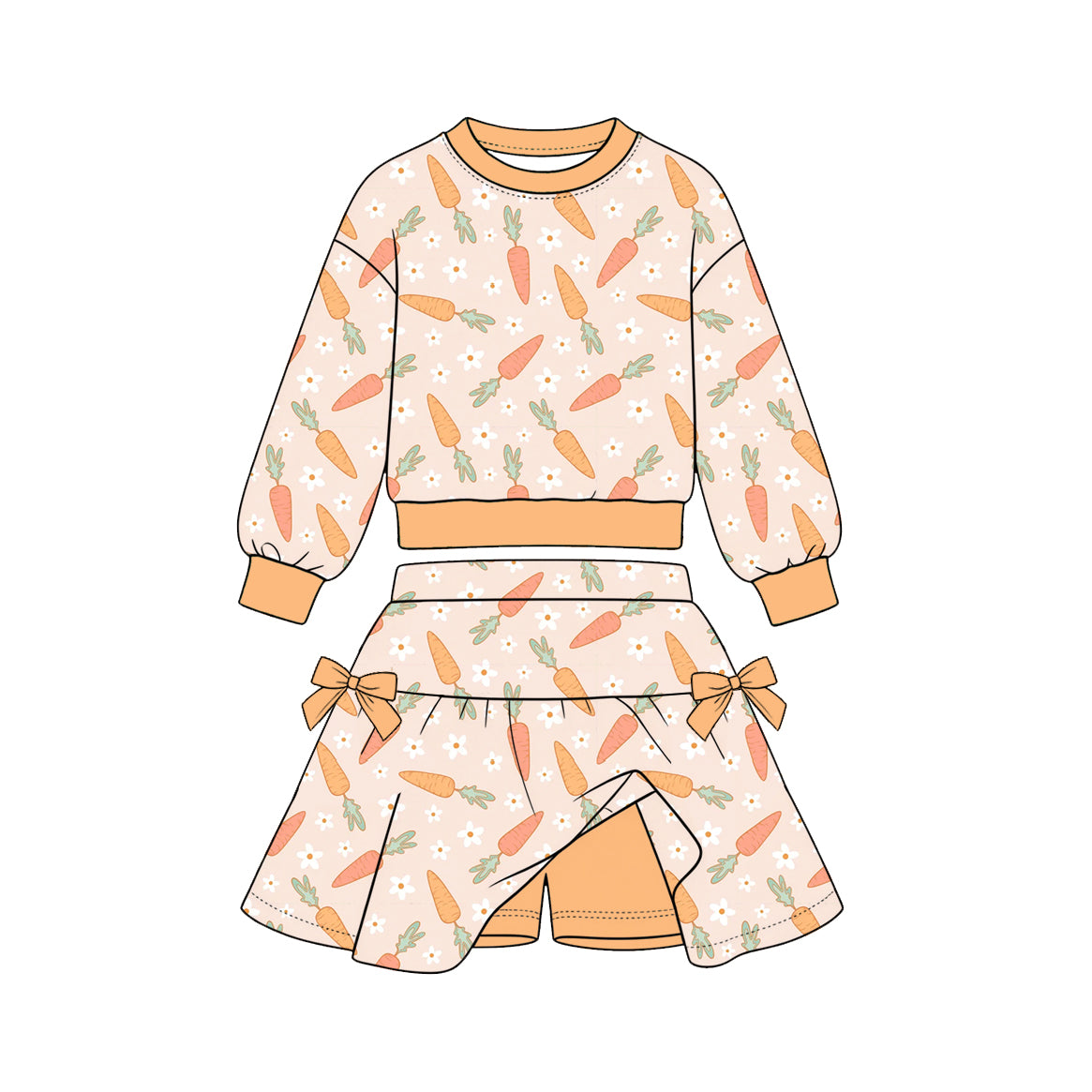 preorder GLD1850 Easter Carrot Long Sleeve Skorts Girls Set