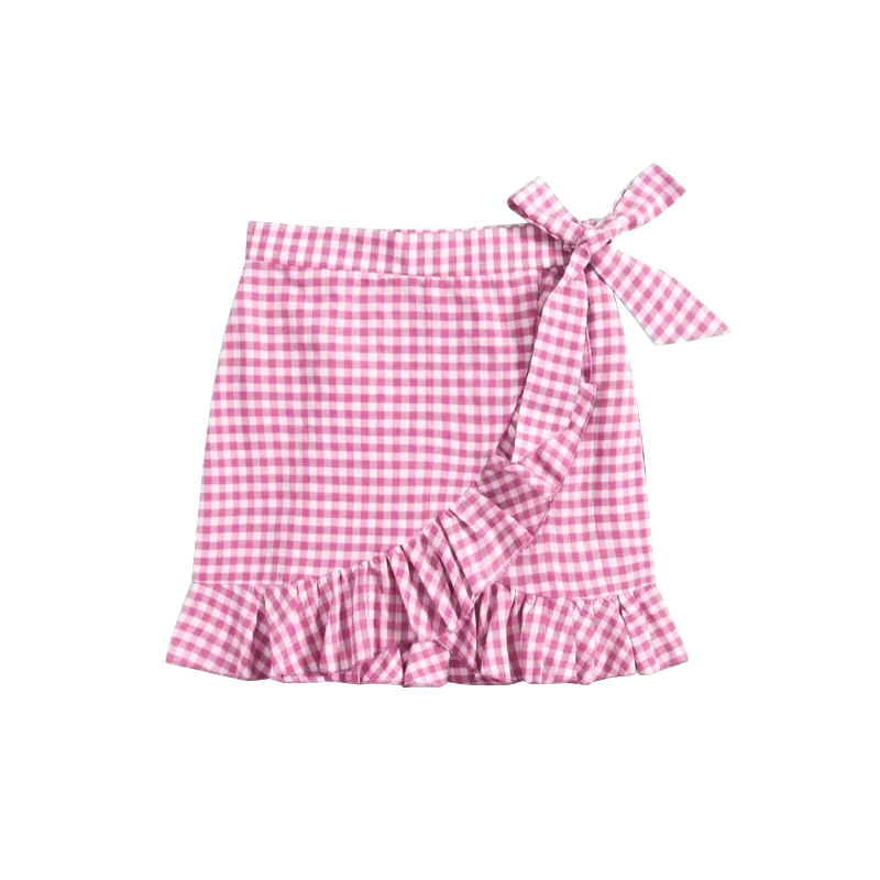 preorder GLK0022 pink checkered ruffles girls skirt