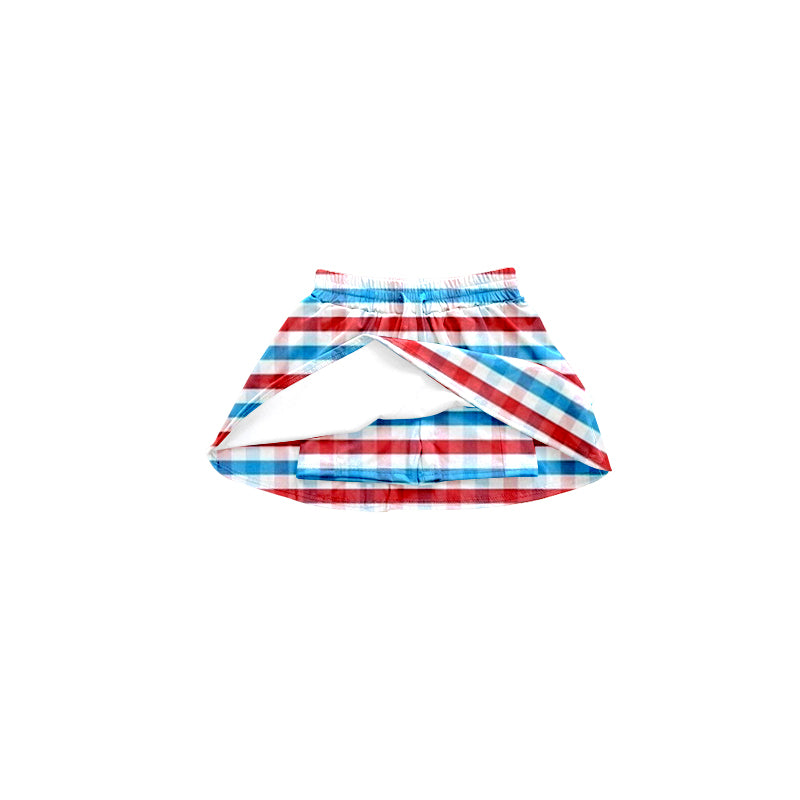 preorder GLK0052 July 4th red blue checkered girls skirt with shorts