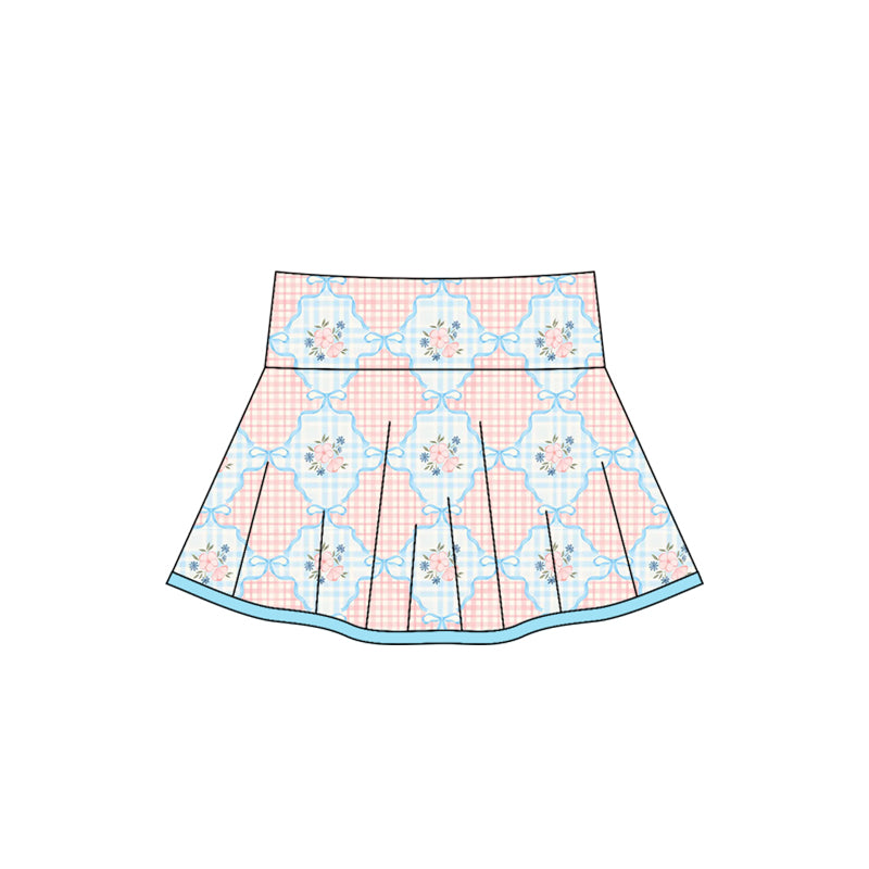 preorder GLD0101 yoga pink flowers checkered girls skirt shorts