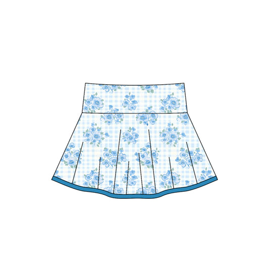 preorder GLD0103 yoga blue flowers checkered girls skirt shorts