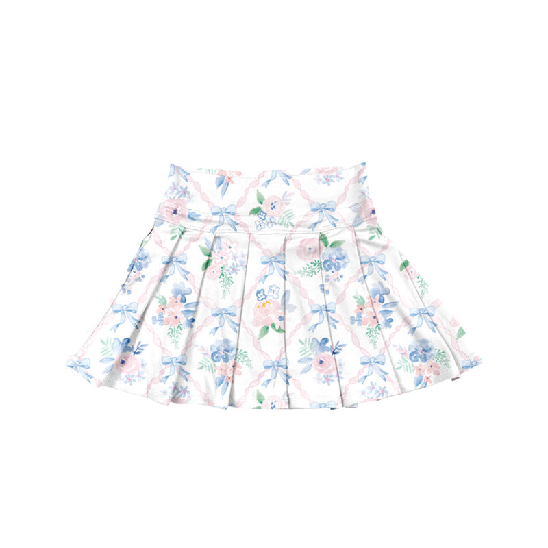 preorder GLK0113 yoga pink flowers blue bows girls skirt skorts