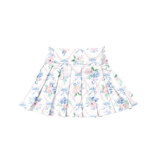 preorder GLK0113 yoga pink flowers blue bows girls skirt skorts