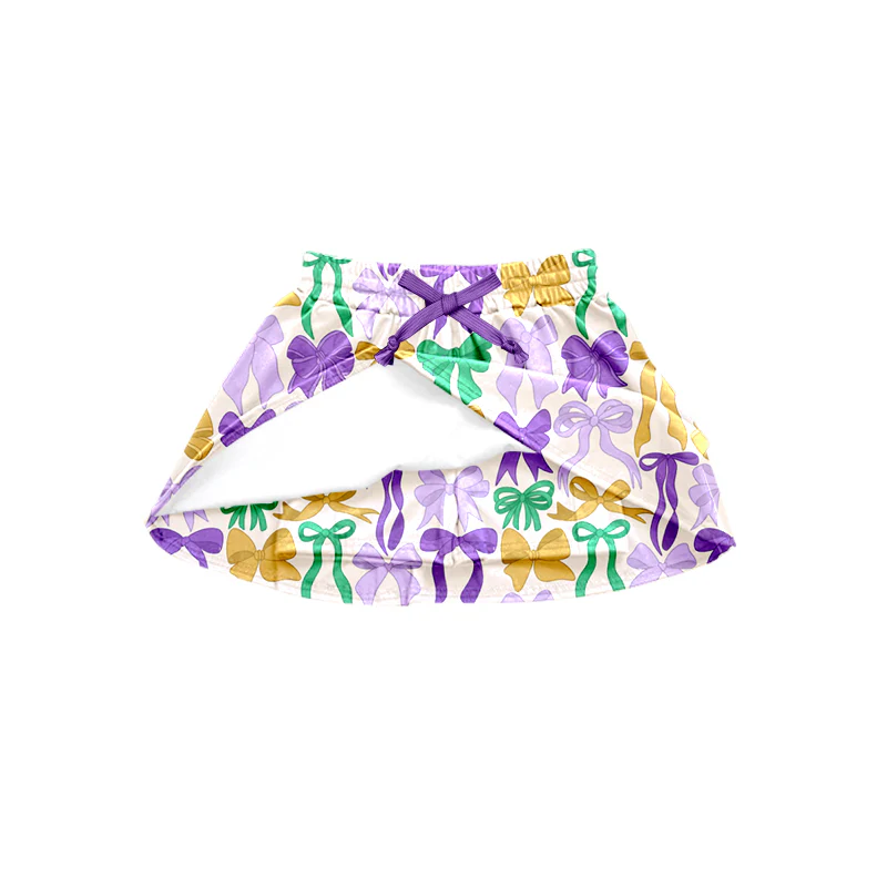 preorder GLK0146 Mardi Gras yellow green purple bows skorts girls skirt