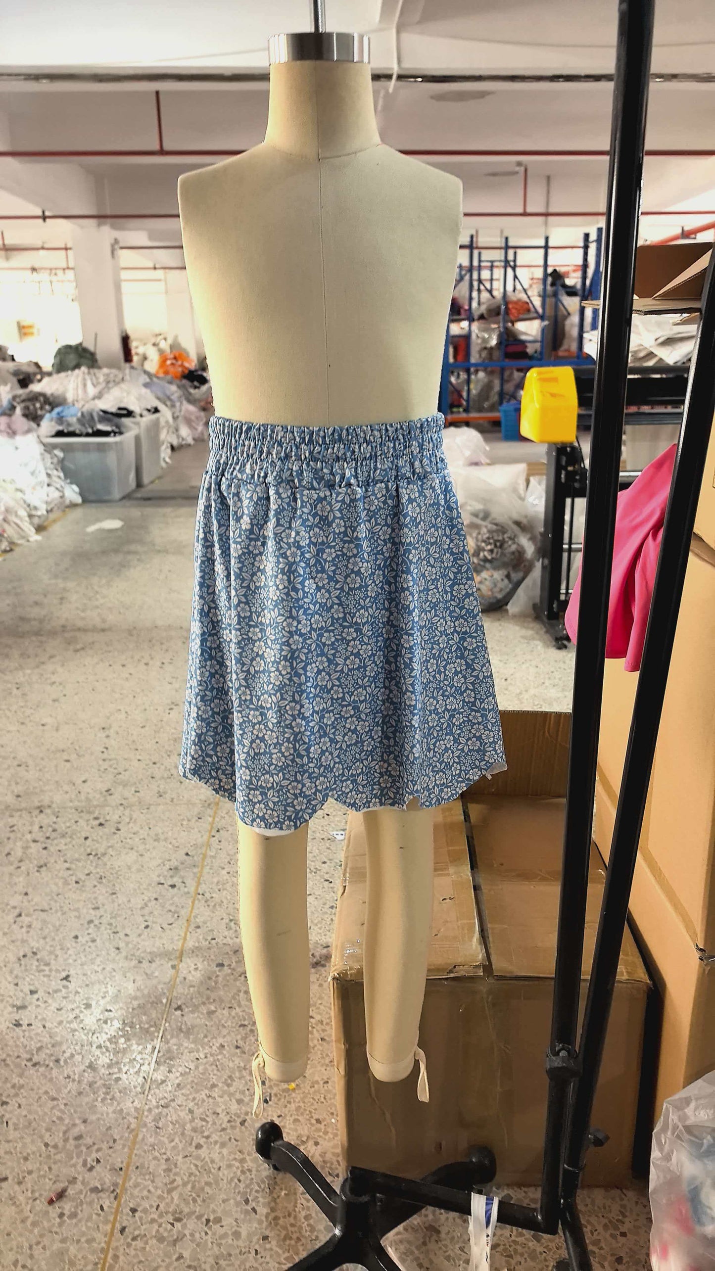 preorder Samples GLK0239 Scallop Milk Silk Blue Flowers Floral Skorts Girls Skirt