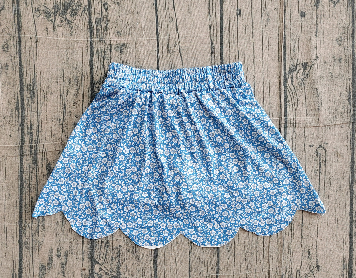 preorder Samples GLK0239 Scallop Milk Silk Blue Flowers Floral Skorts Girls Skirt