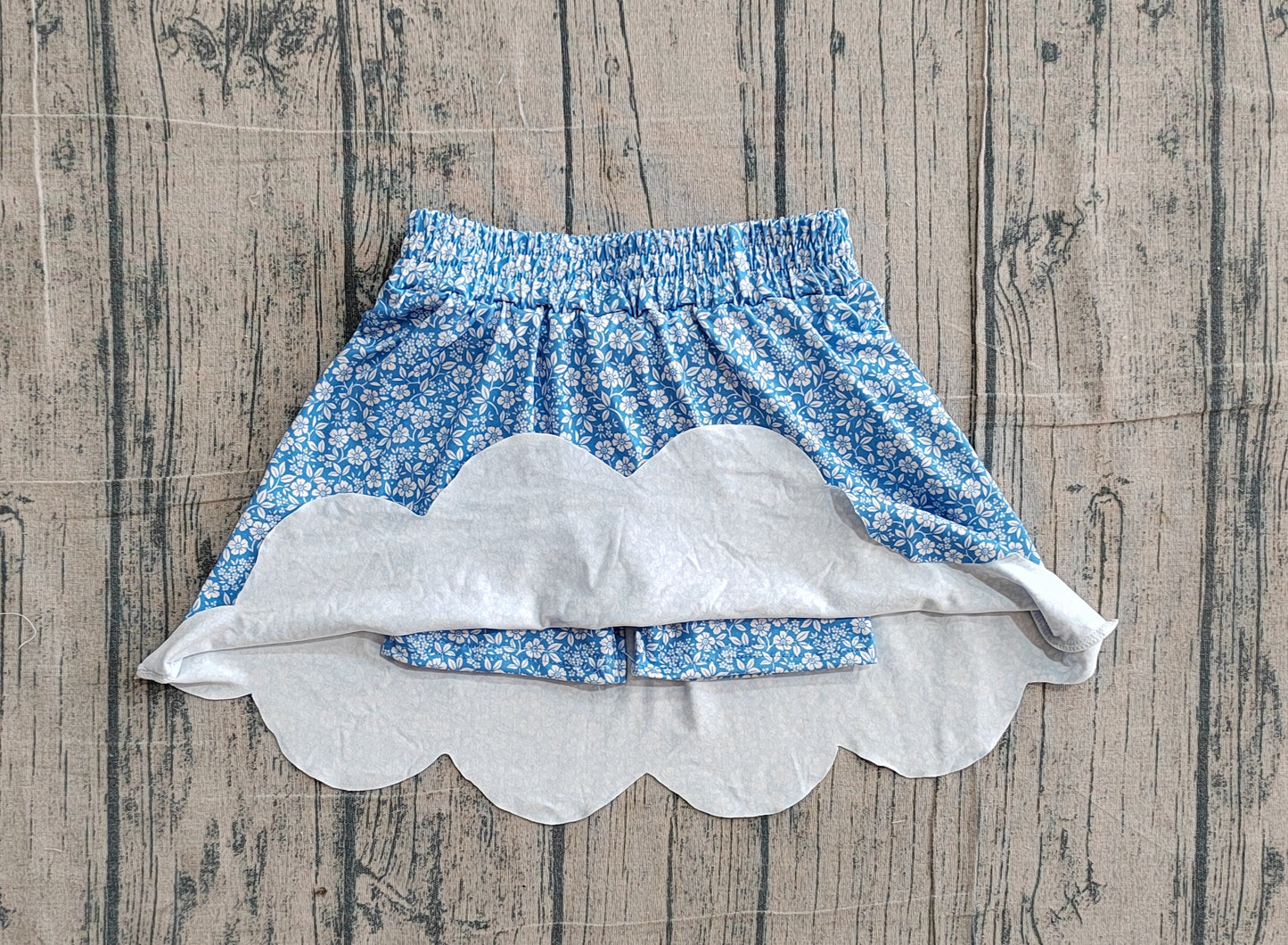 preorder Samples GLK0239 Scallop Milk Silk Blue Flowers Floral Skorts Girls Skirt