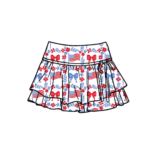 preorder GLK0257 Yoga July 4th USA Flag Bows Skorts Girls Skirts