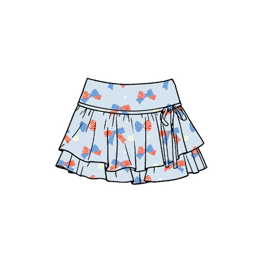 preorder GLK0259 Yoga July 4th USA Bows Blue Skorts Girls Skirts
