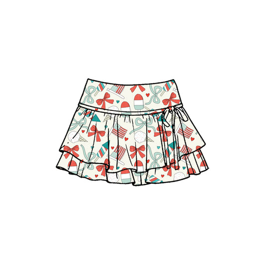 preorder GLK0260 Yoga July 4th USA Flag Bows Skorts Girls Skirts