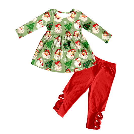 (pre order) GLP0432 Merry Christmas Green Long-sleeve Red Pant Girl Set