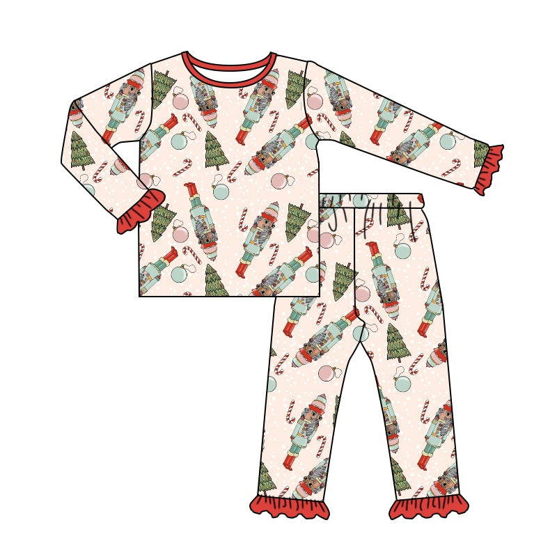 preorder GLP0465 Christmas Tree Soldier Red Long Sleeves Girls Pajamas