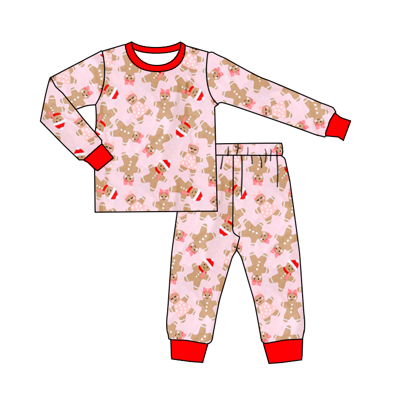 preorder GLP0481 Christmas Gingerbread Man Pink Long Sleeves Girls Pajamas