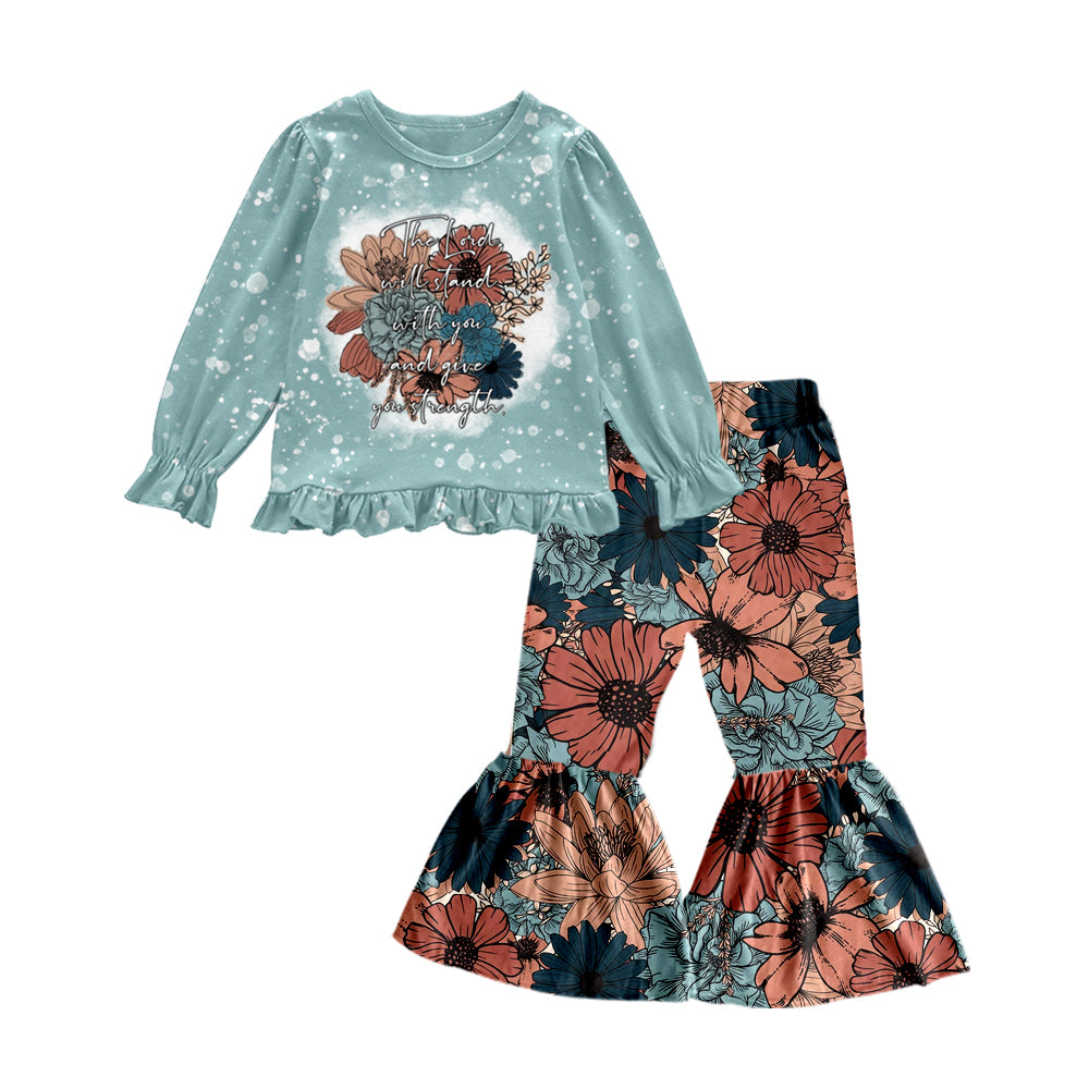 preorder GLP0501 Coloful Flowers Blue Long Sleeves Pants Girls Clothes