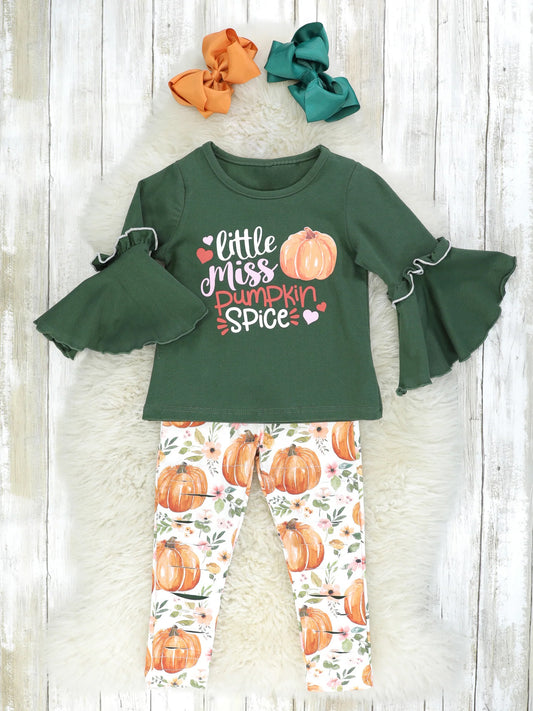 preorder GLP0518 Little Miss Pumpkin Green Long Sleeves Pink Pants Girls Clothes