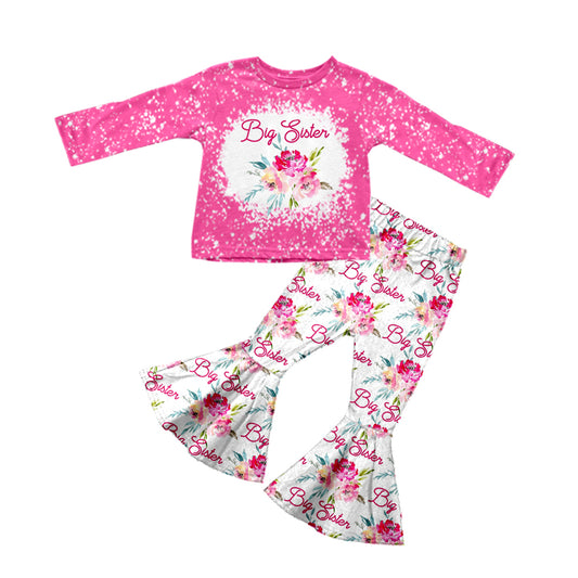 preorder GLP0521 Hot Pink Long Sleeves Colorful Flowers Bell-bottoms Girls Clothes