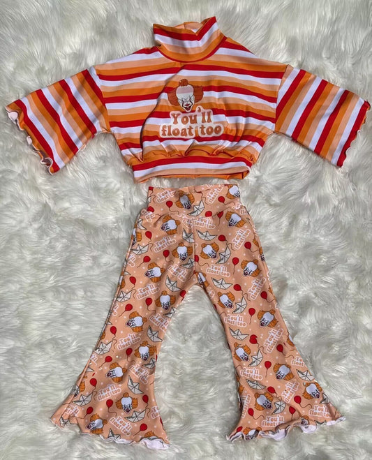 preorder GLP0523 You’ll Float Too Orange Stripe Long Sleeves Clown Pants Girls Clothes