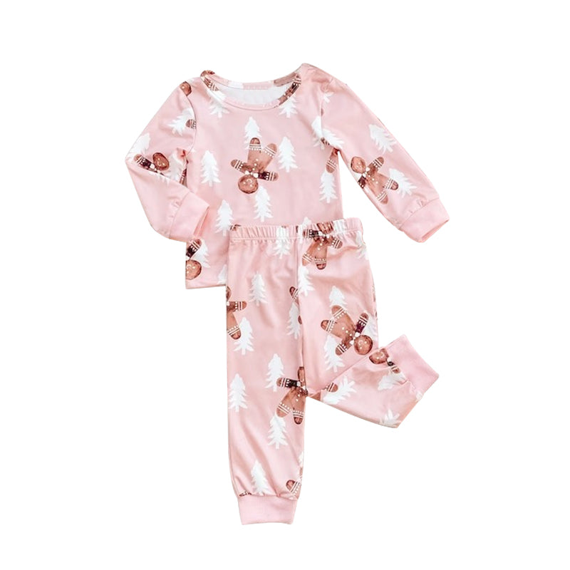 preorder GLP0559 Christmas Gingerbread Man Pink Long Sleeves Girls Pajamas