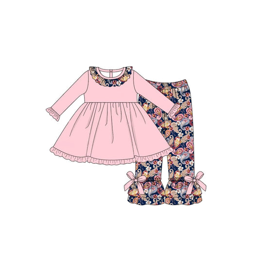 preorder GLP0569 Pink Long Sleeve Vintage Pattern Pants Girls Clothes