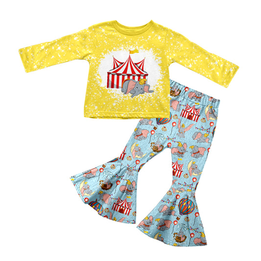 preorder GLP0574 Cartoon Elephant Yellow Long Sleeve Blue Pants Girls Clothes