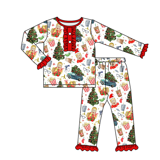 preorder GLP0588 Christmas Tree Red Long Sleeve Pants Girls Pajamas