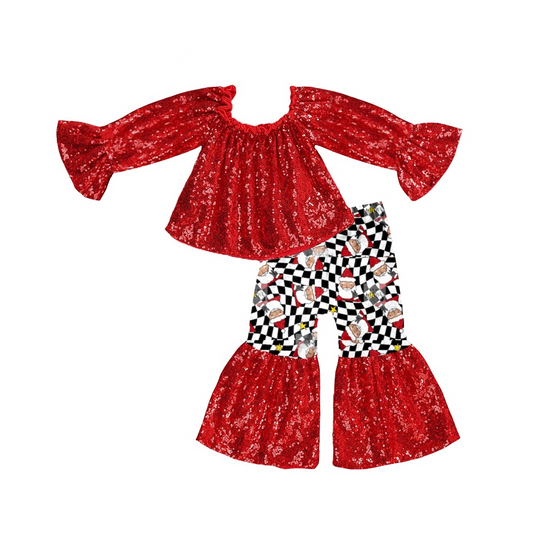 preorder GLP0632 Christmas Santa Claus red sequin long sleeve pants girls set