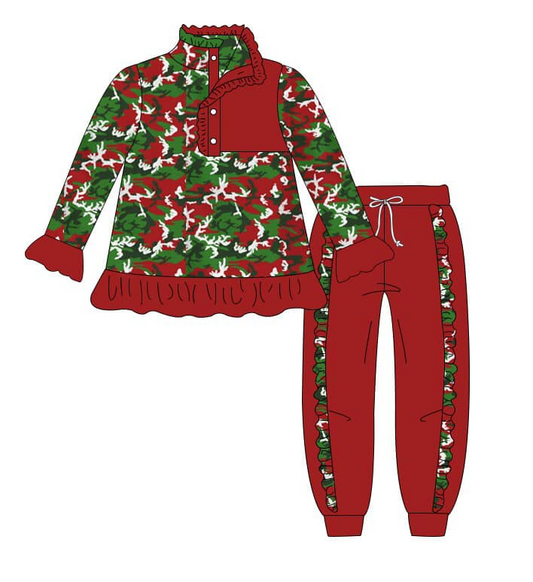 preorder GLP0633 Camouflage red long sleeve pants girls set kids clothes