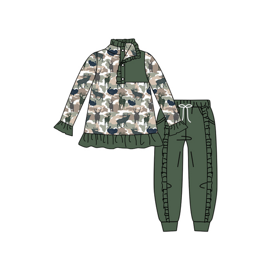 preorder GLP0634 Camouflage deer green long sleeve pants girls set kids clothes