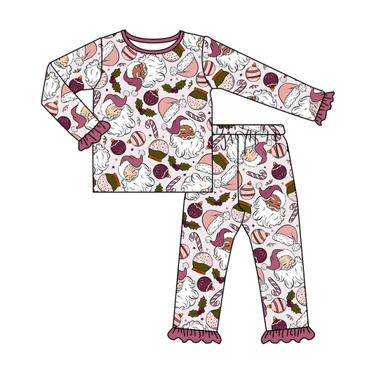 preorder GLP0643 Christmas Santa Claus purple long sleeve pants girls pajamas kids clotehs