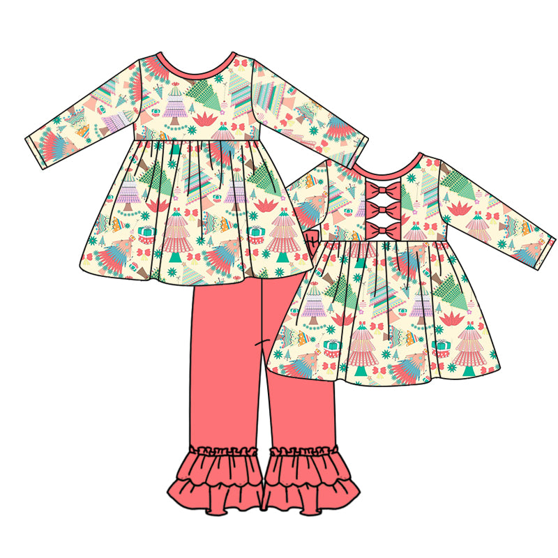 preorder GLP0657 Christmas Colorful Tree long sleeve pants girls set