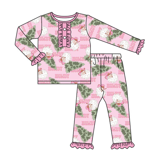 preorder GLP0663 Christmas Santa Claus pink long sleeve pants girls pajamas