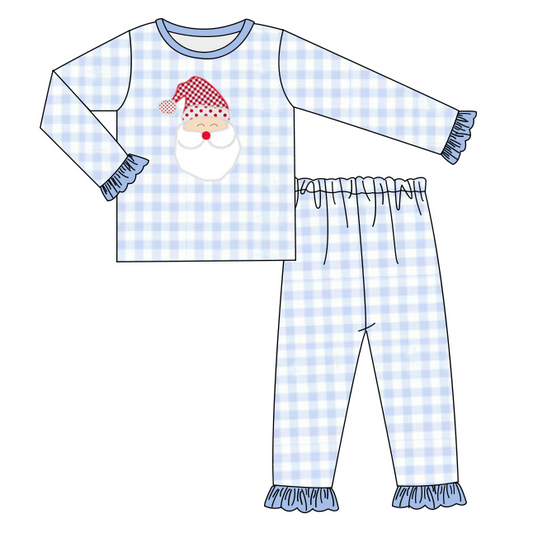 preorder GLP0664 Christmas Santa Claus blue striped long sleeve pants girls pajamas