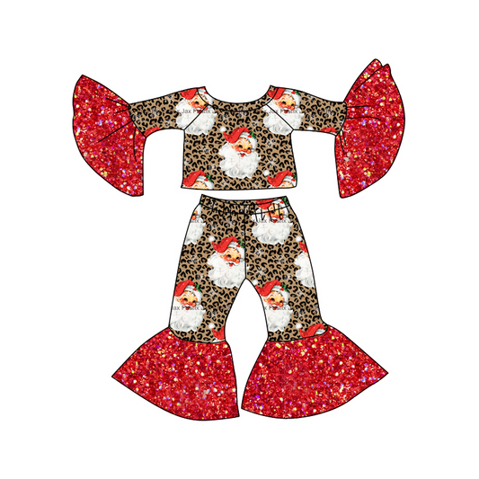 preorder GLP0666 Christmas Santa Claus leopard sequin long sleeve pants girls set