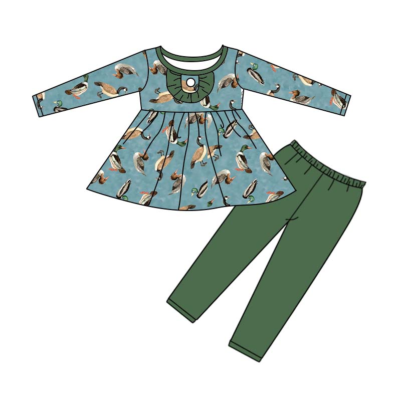 preorder GLP0671 Duck blue long sleeve green pants girls set