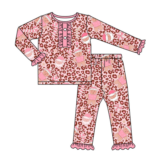 preorder GLP0674 Christmas pink leopard gingerbread man long sleeve pants girls pajamas