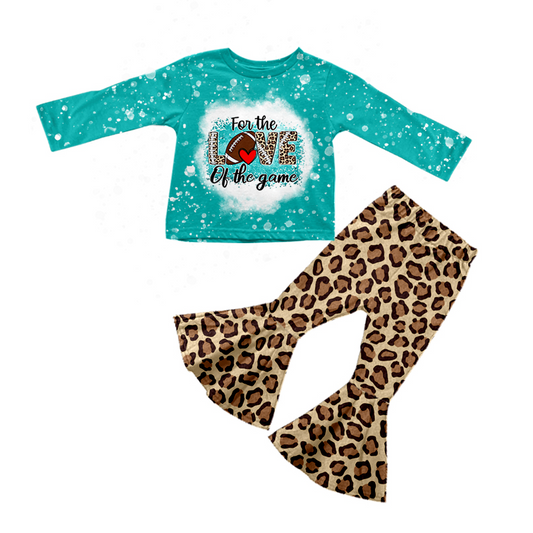 preorder GLP0681 Love football blue long sleeve leopard pants girls set