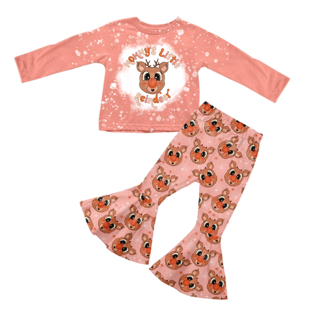 preorder GLP0689 Christmas mommys little reindeer pink long sleeve pants girls set