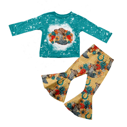 preorder GLP0705 Western boot hat blue long sleeve brown pants girls set