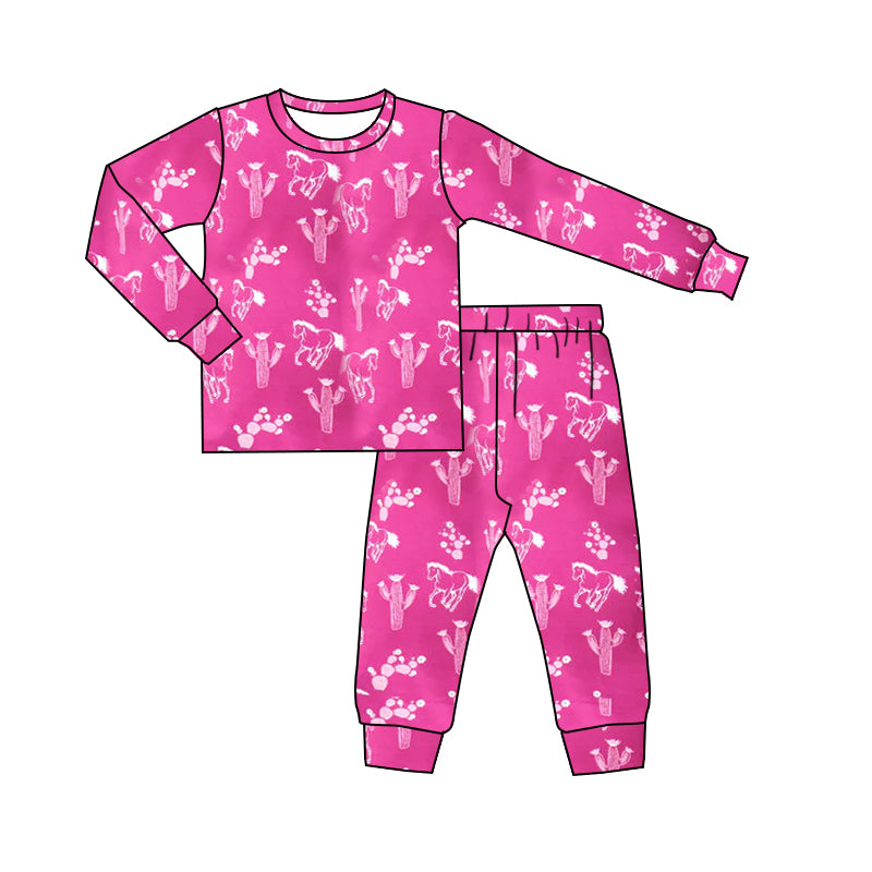 preorder GLP0715 Western hourse cactus hot pink long sleeve pants girls pajamas