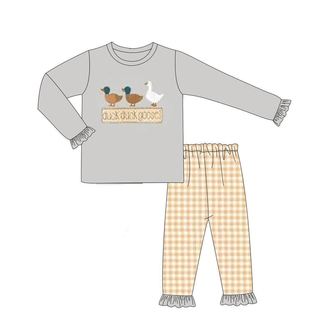 preorder GLP0723 Duck goose grey long sleeve orange striped pants girls set