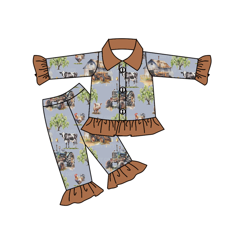 preorder GLP0729 Farm chicken tractor brown long sleeve pants girls pajamas