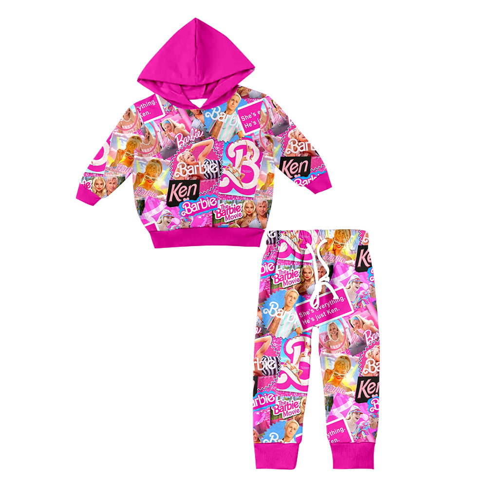 preorder GLP0751 BA cartoon hot pink hoodie pants girls set