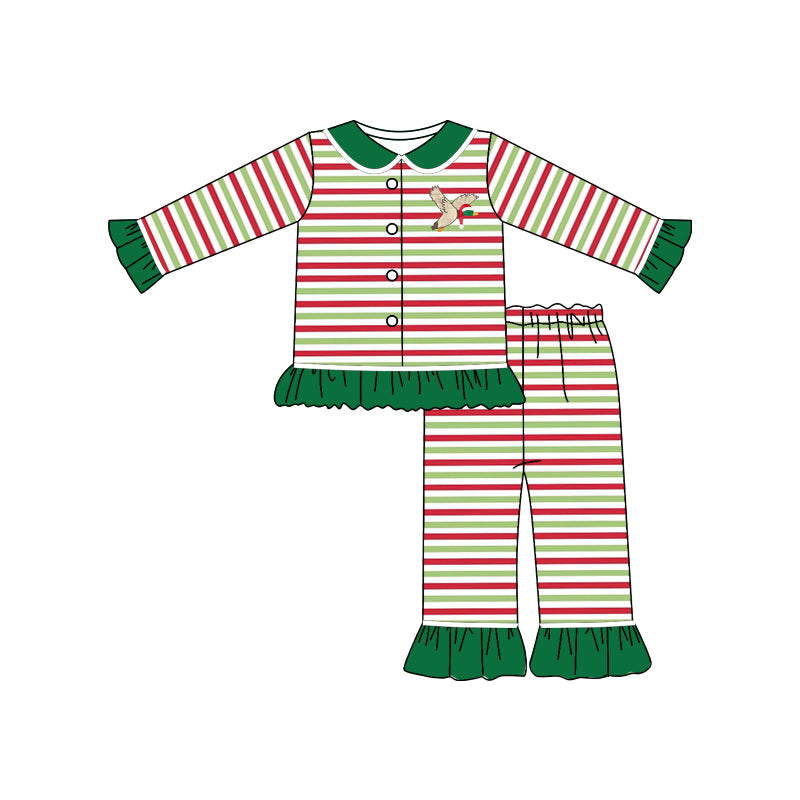 preorder GLP0754 Mallard duck red & green long sleeve pants girls pajamas