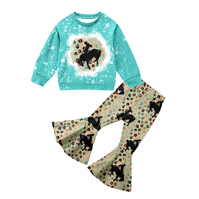 preorder GLP0759 Western blue long sleeve leopard pants girls set