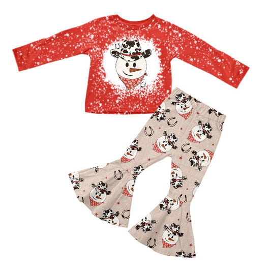 preorder GLP0761 Christmas & western snowman red long sleeve pants girls set