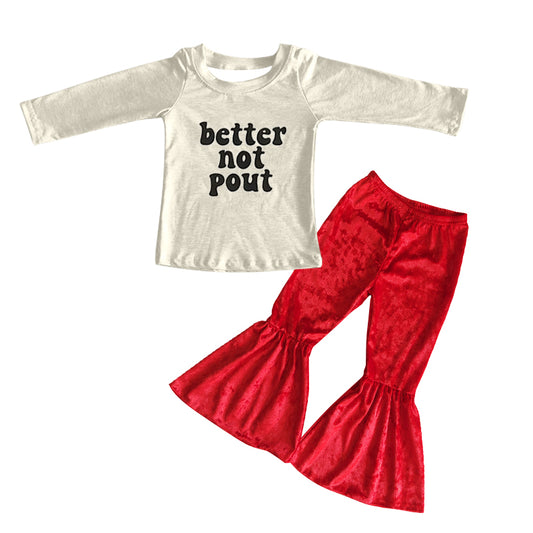 preorder GLP0863 Better not pout long sleeve red velvet pants girls set