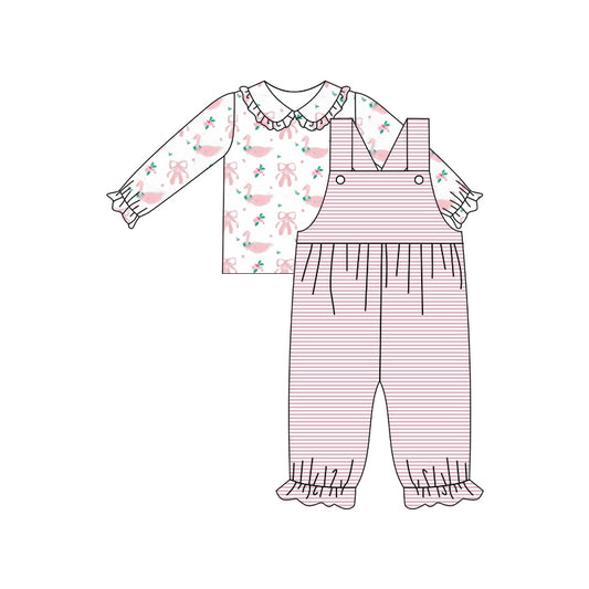 preorder GLP0881 Dance swan pink long sleeve pink striped jumpsuit girls set